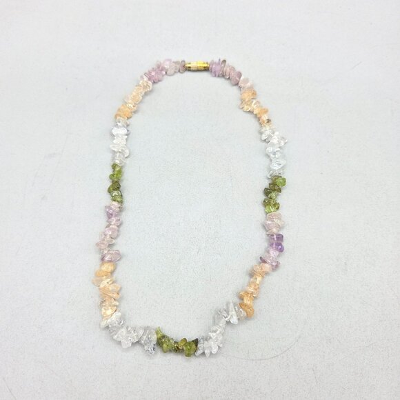 Amethyst Citrine Peridot Gemstone Chip Bead Necklace Barrel Clasp 16 Inch - Picture 3 of 4